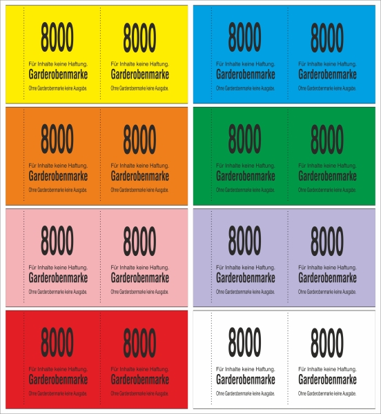 1000 Garderobenmarken "neutral", ohne Bügelloch
